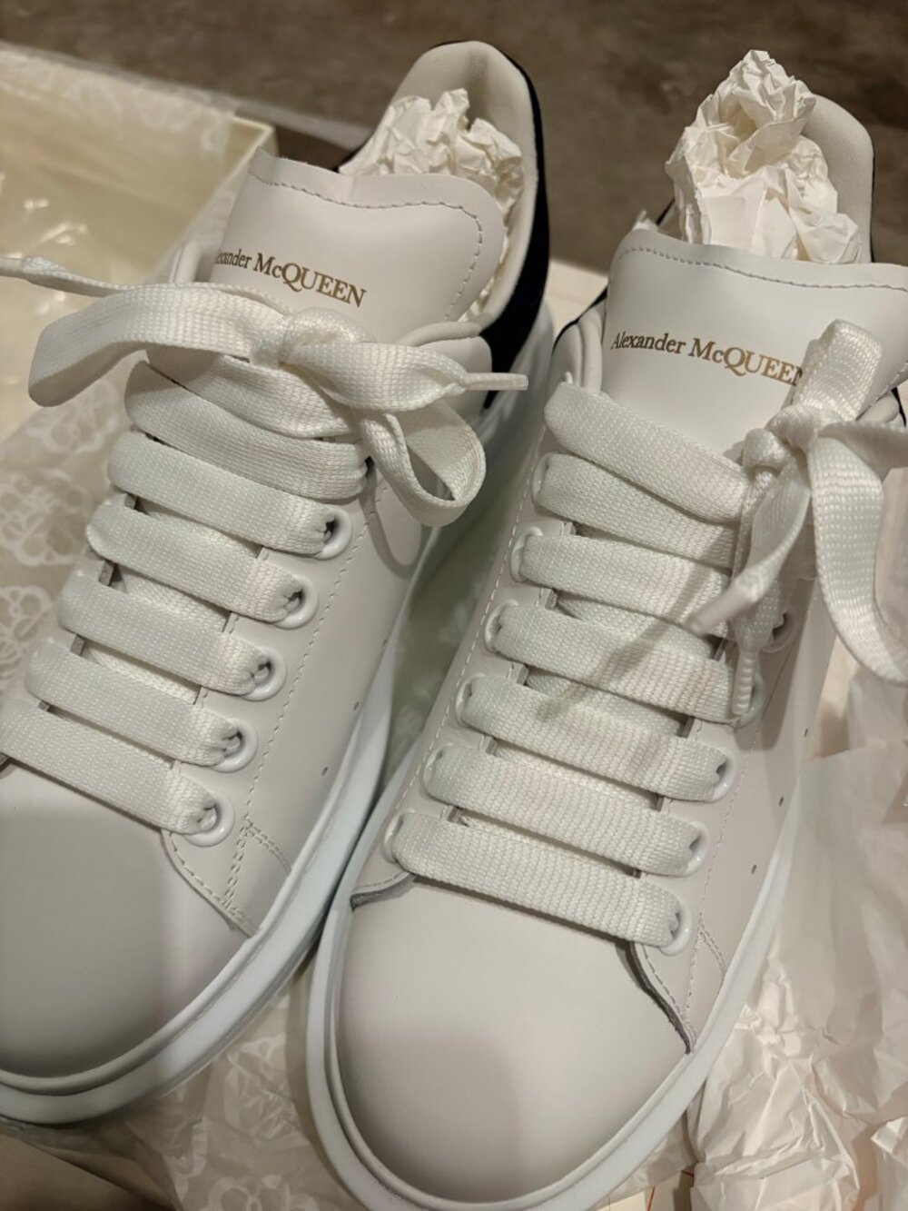 Alexander McQueen Oversized Sneakers - White Leather, Black Heel Tab - EU 38